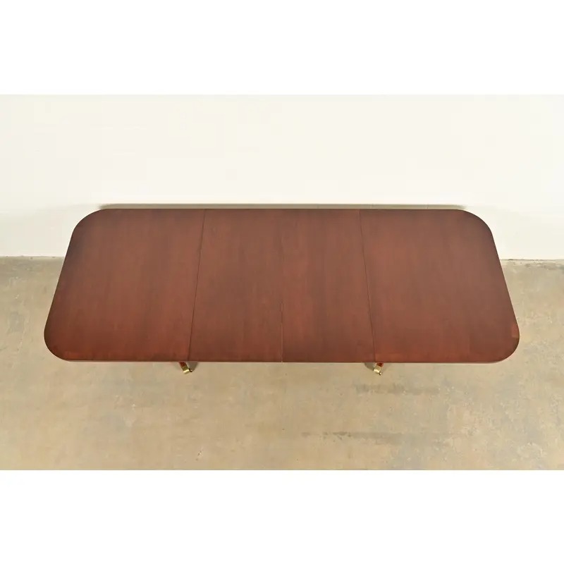 Baker Furniture Style Georgian Mahogany Double Pedestal Extension Dining Table, Newly Refinished - Image 5