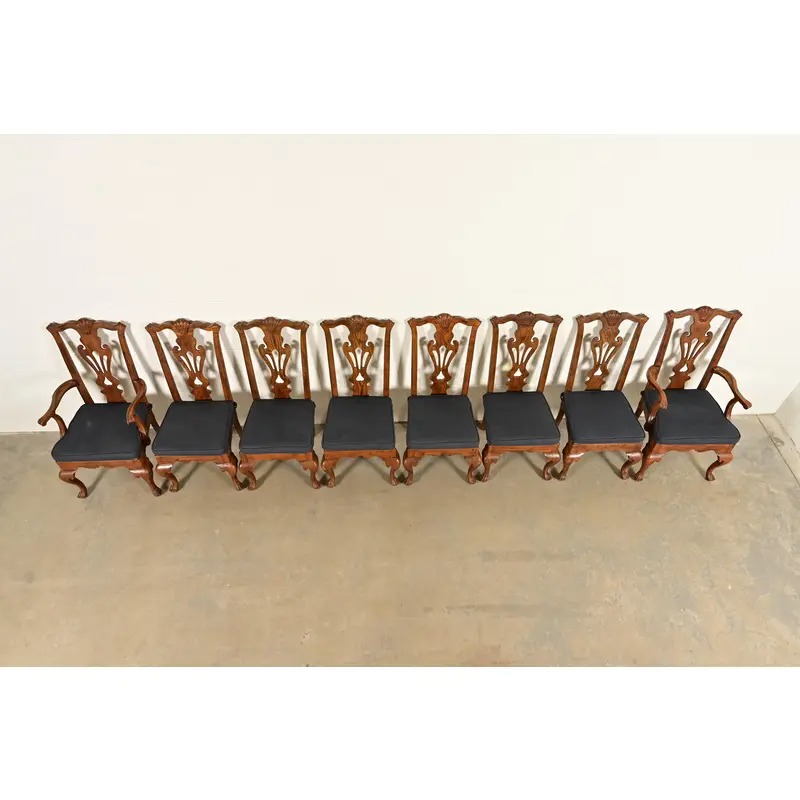 Henredon Georgian Carved Solid Oak Dining Chairs, Set of Eight - Image 5