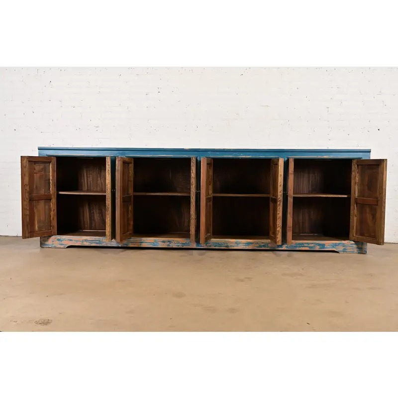 Modern Distressed Blue Painted Monumental Sideboard by Van Thiel - Image 5