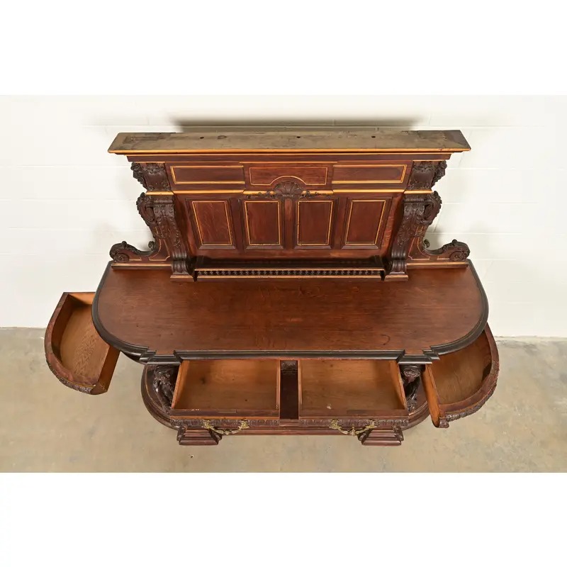 R. J. Horner Renaissance Revival Ornate Carved Oak Sideboard or Bar Cabinet, Circa 1880s - Image 5