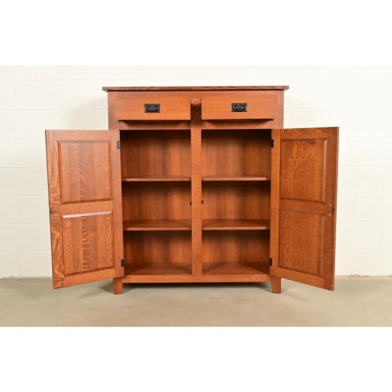 Stickley Style Mission Oak Arts & Crafts Bookcase or Bar Cabinet - Image 5