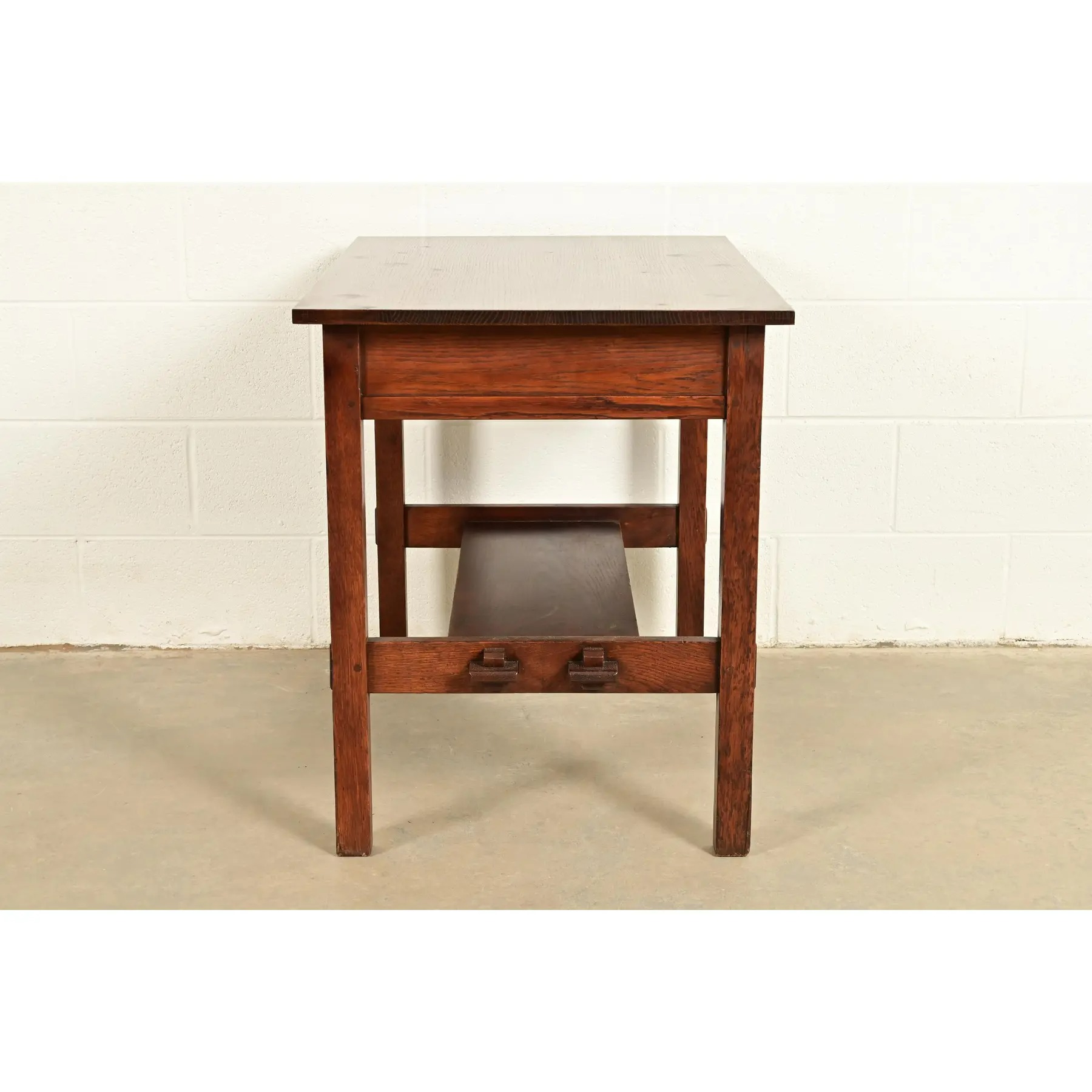 L. & J. G. Stickley Antique Mission Oak Arts & Crafts Writing Desk or Library Table, Circa 1910 - Image 12