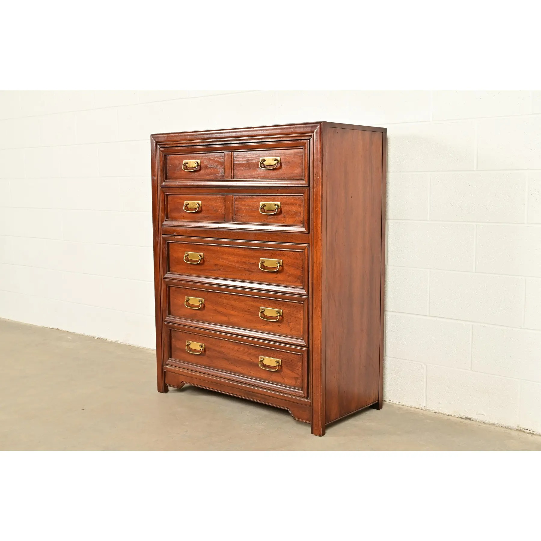 Thomasville Mid-Century Modern Hollywood Regency Campaign Walnut Highboy Dresser, 1970s - Image 3