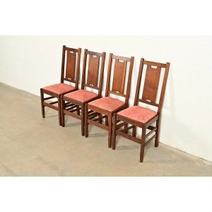 Gustav Stickley Antique Mission Oak Arts & Crafts H-Back Dining Chairs, Set of Four