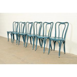 Jacob & Josef Kohn Antique Austrian Teal Lacquered Bentwood Bistro Chairs or Dining Chairs, Set of Six