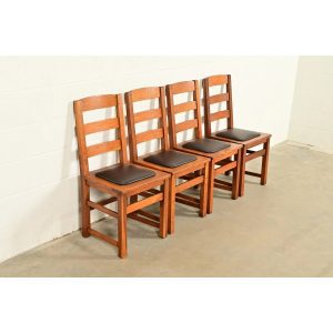 Limbert Antique Mission Oak Arts & Crafts Ladder Back Dining Chairs, Set of Four