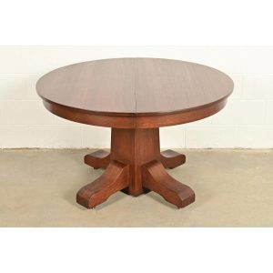 Stickley Brothers Style Antique Mission Oak Arts & Crafts Pedestal Extension Dining Table, Newly Refinished