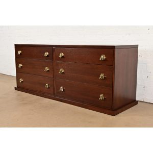 T. H. Robsjohn-Gibbings for Widdicomb Mid-Century Modern Hollywood Regency Mahogany Dresser or Credenza, Newly Refinished