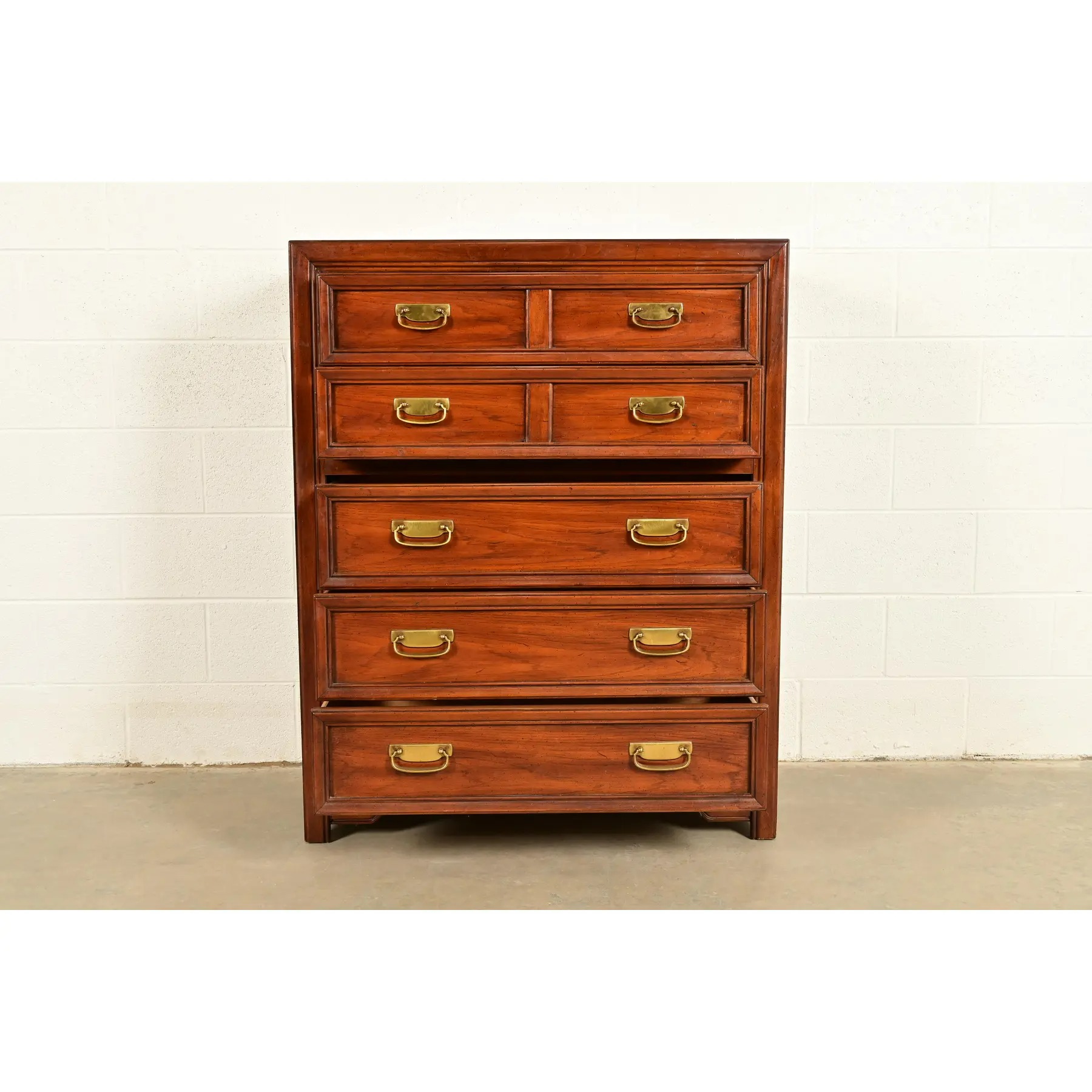 Thomasville Mid-Century Modern Hollywood Regency Campaign Walnut Highboy Dresser, 1970s - Image 5
