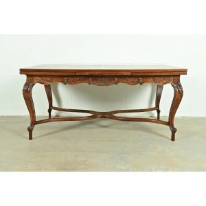 Baker Furniture Style French Provincial Louis XV Carved Oak Extension Dining Table, Circa 1960s