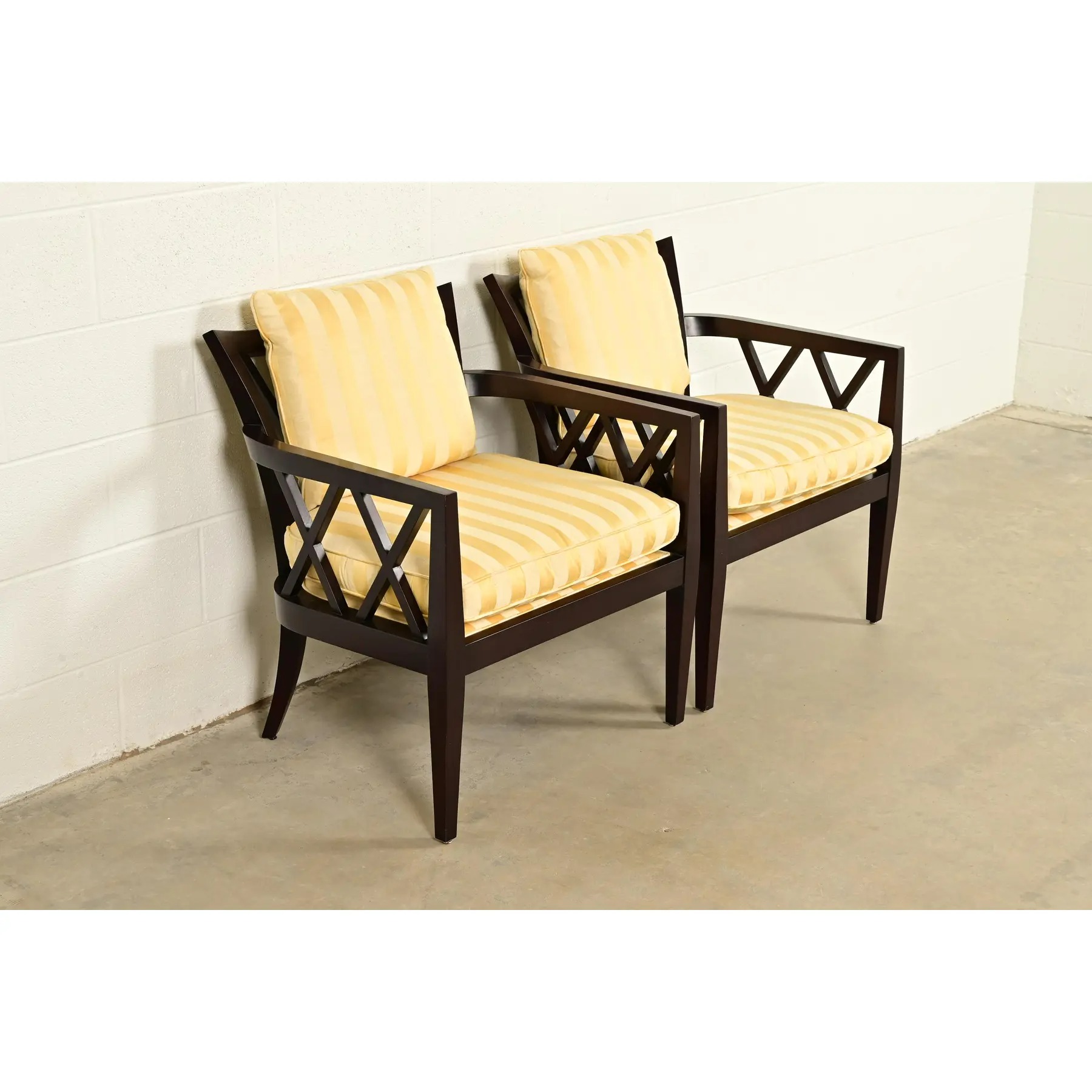 Barbara Barry for Baker Furniture Modern Regency Lounge Chairs, Pair