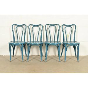 Jacob & Josef Kohn Antique Austrian Teal Lacquered Bentwood Bistro Chairs or Dining Chairs, Set of Four