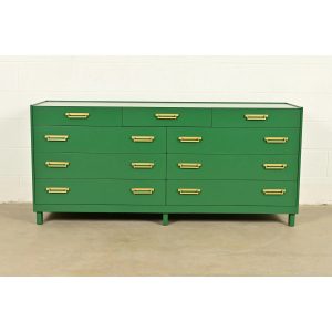 Michael Taylor for Baker Furniture Mid-Century Hollywood Regency Green Lacquered Campaign Dresser, Newly Refinished