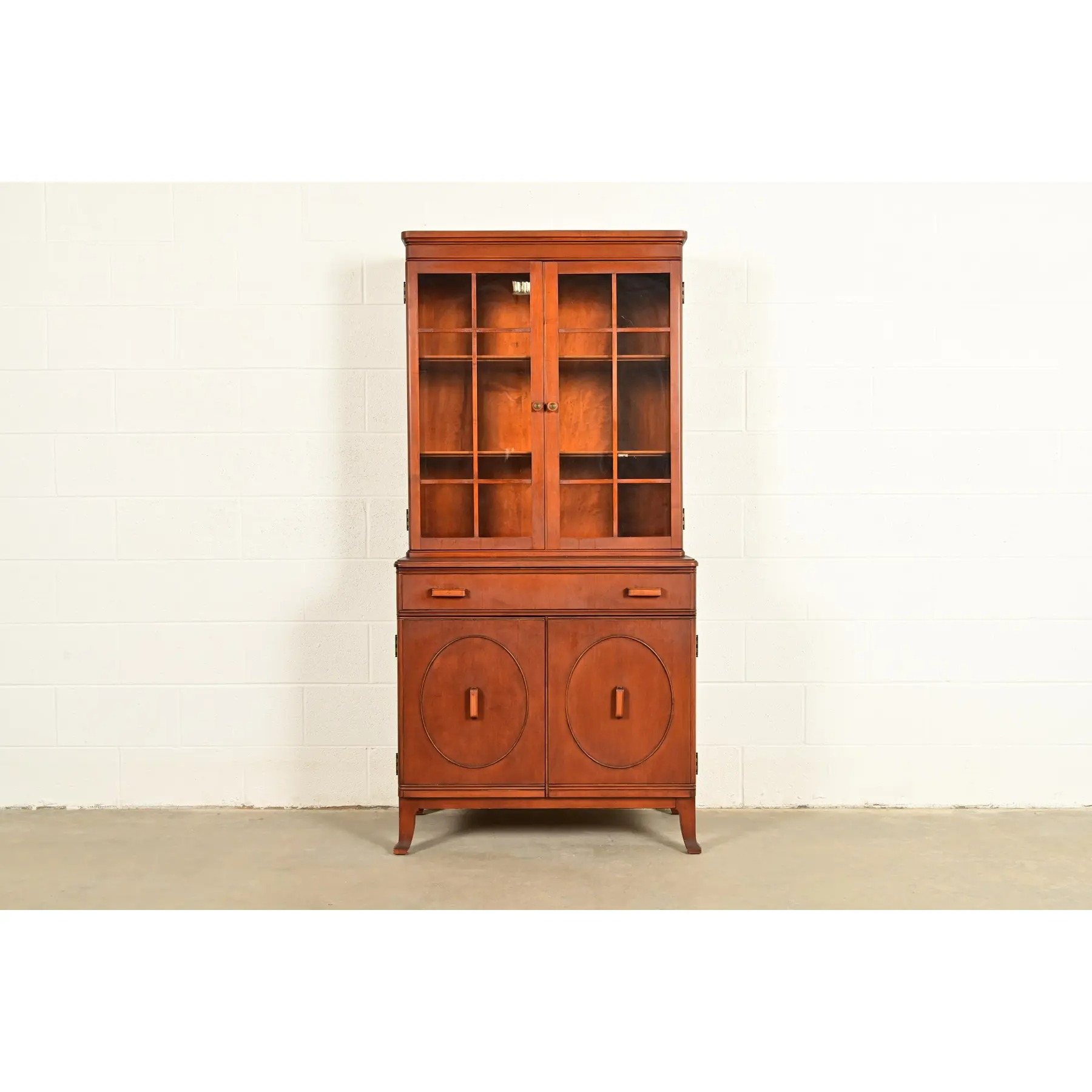 Stickley Brothers Antique Art Deco Maple Breakfront Bookcase Cabinet, Circa 1920s
