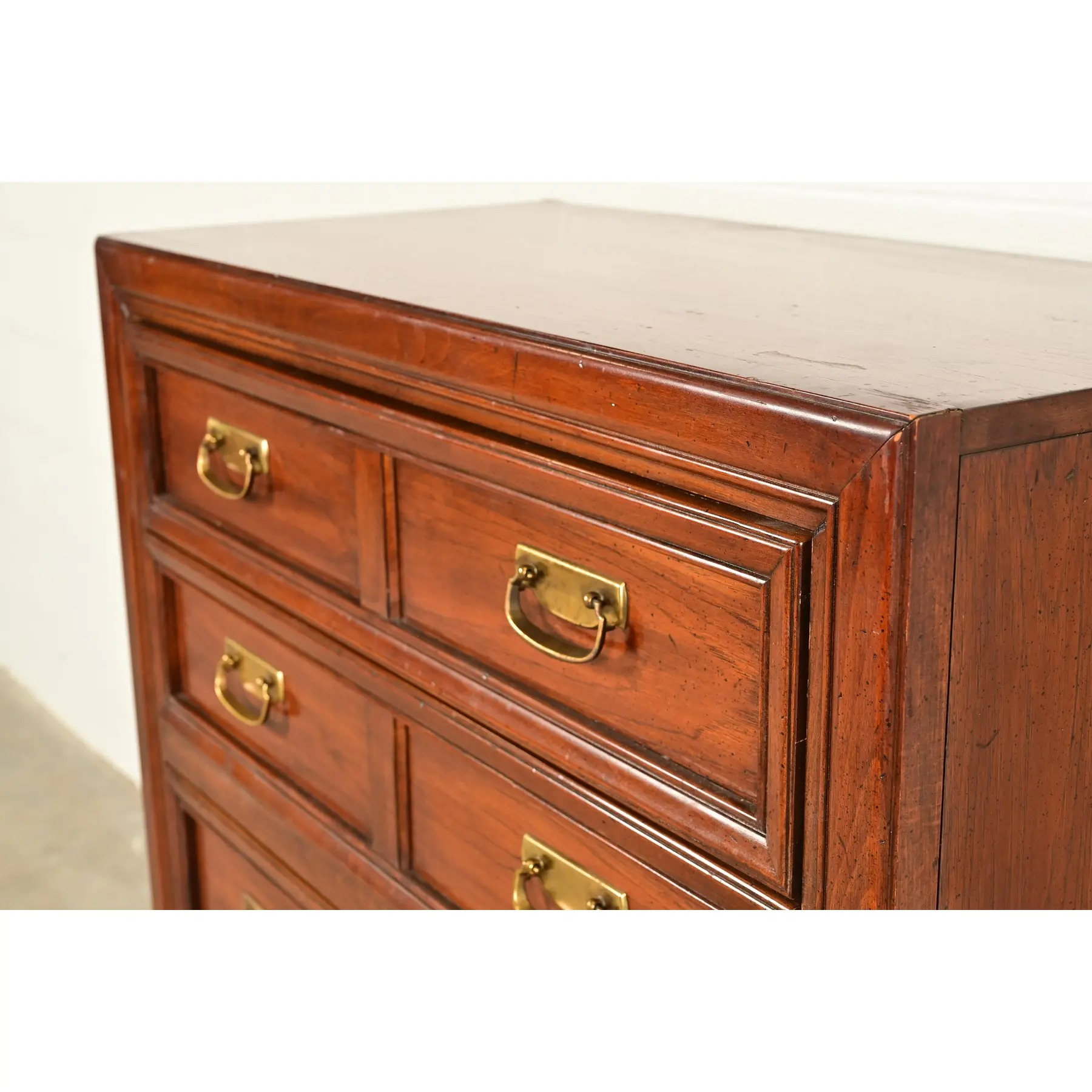 Thomasville Mid-Century Modern Hollywood Regency Campaign Walnut Highboy Dresser, 1970s - Image 10