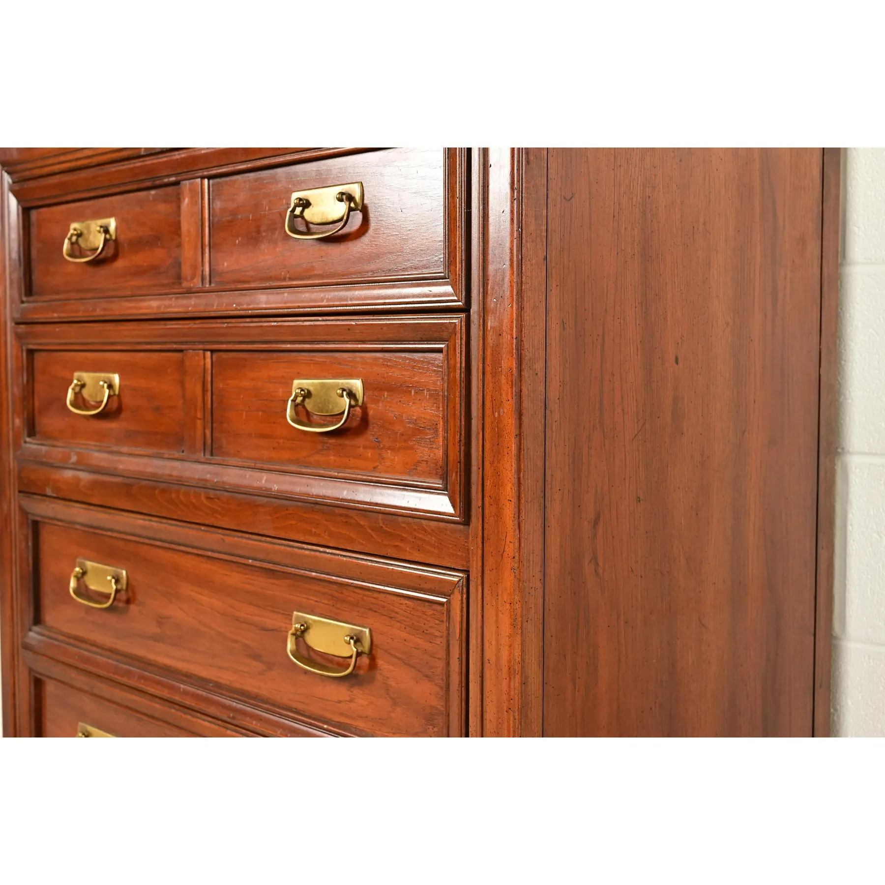 Thomasville Mid-Century Modern Hollywood Regency Campaign Walnut Highboy Dresser, 1970s - Image 11