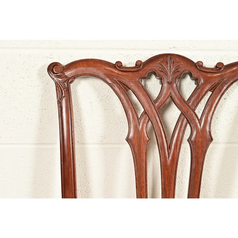 Baker Furniture Style Chippendale Carved Mahogany Side Chairs or Dining Chairs, Pair - Image 6