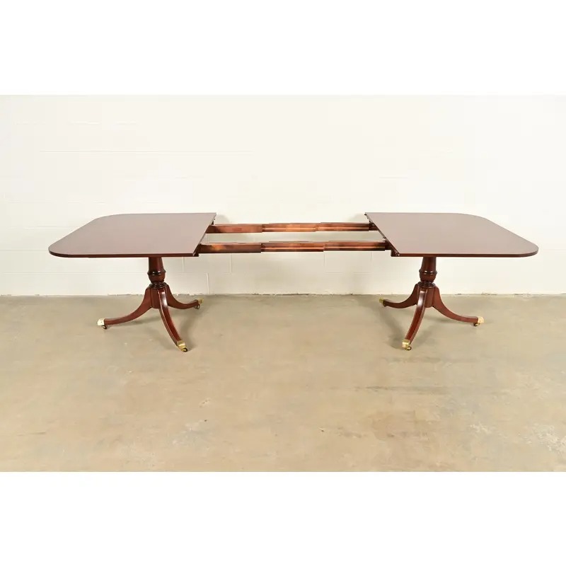 Baker Furniture Style Georgian Mahogany Double Pedestal Extension Dining Table, Newly Refinished - Image 6