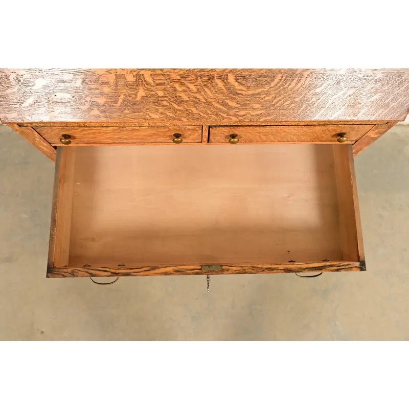 Berkey & Gay Style Antique Victorian Tiger Oak Slant Front Secretary Desk, Circa 1900 - Image 6