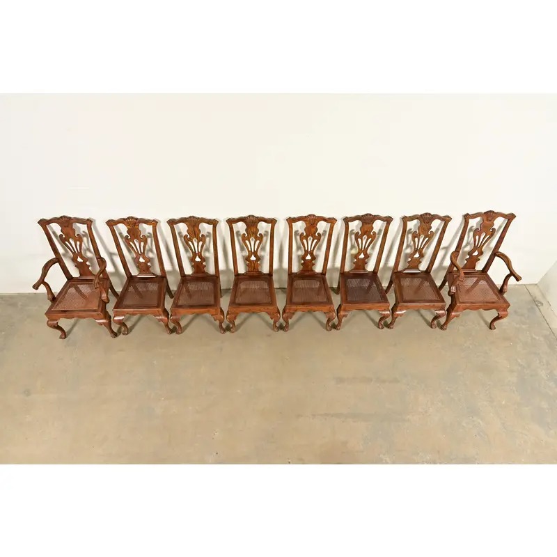 Henredon Georgian Carved Solid Oak Dining Chairs, Set of Eight - Image 6