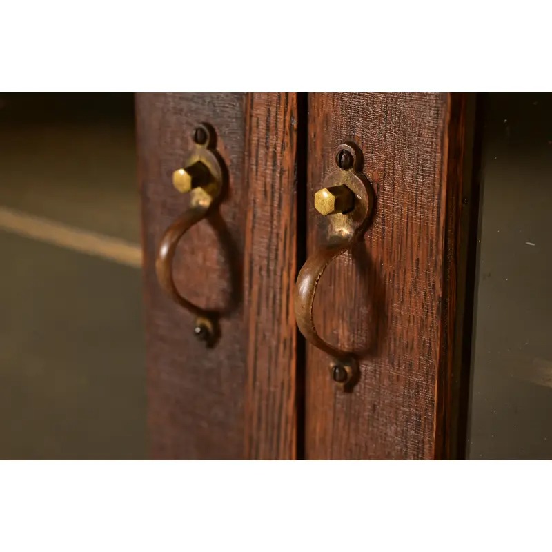 Limbert Style Antique Mission Oak Arts & Crafts Glass Front Bookcase Cabinet, Circa 1910 - Image 6