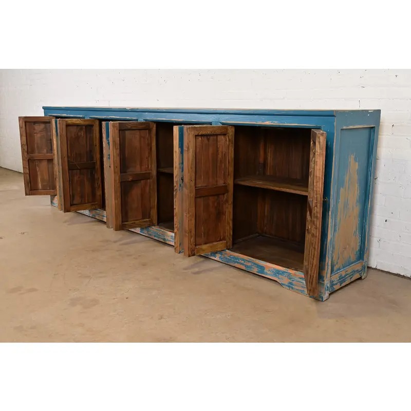 Modern Distressed Blue Painted Monumental Sideboard by Van Thiel - Image 6