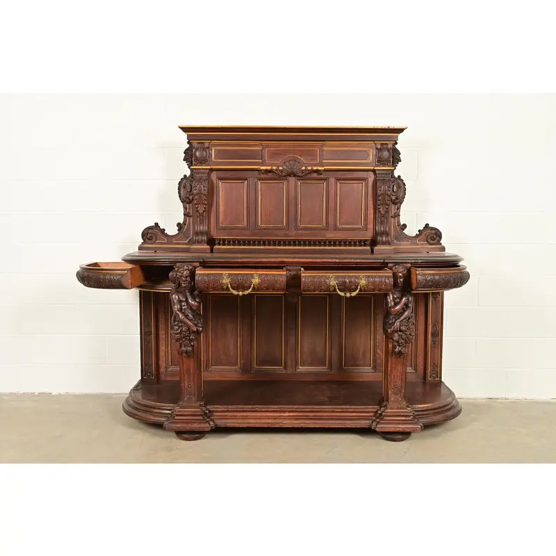R. J. Horner Renaissance Revival Ornate Carved Oak Sideboard or Bar Cabinet, Circa 1880s - Image 6