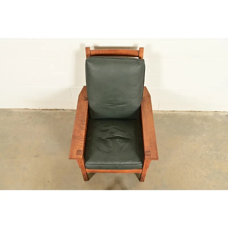 Stickley Mission Oak Arts & Crafts Reclining Morris Lounge Chair With Ottoman - Image 6