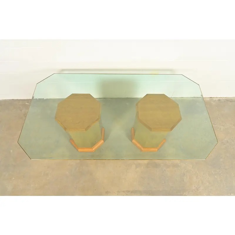 Thomasville Modern Art Deco Brass and Glass Double Pedestal Dining Table, Circa 1980s - Image 6
