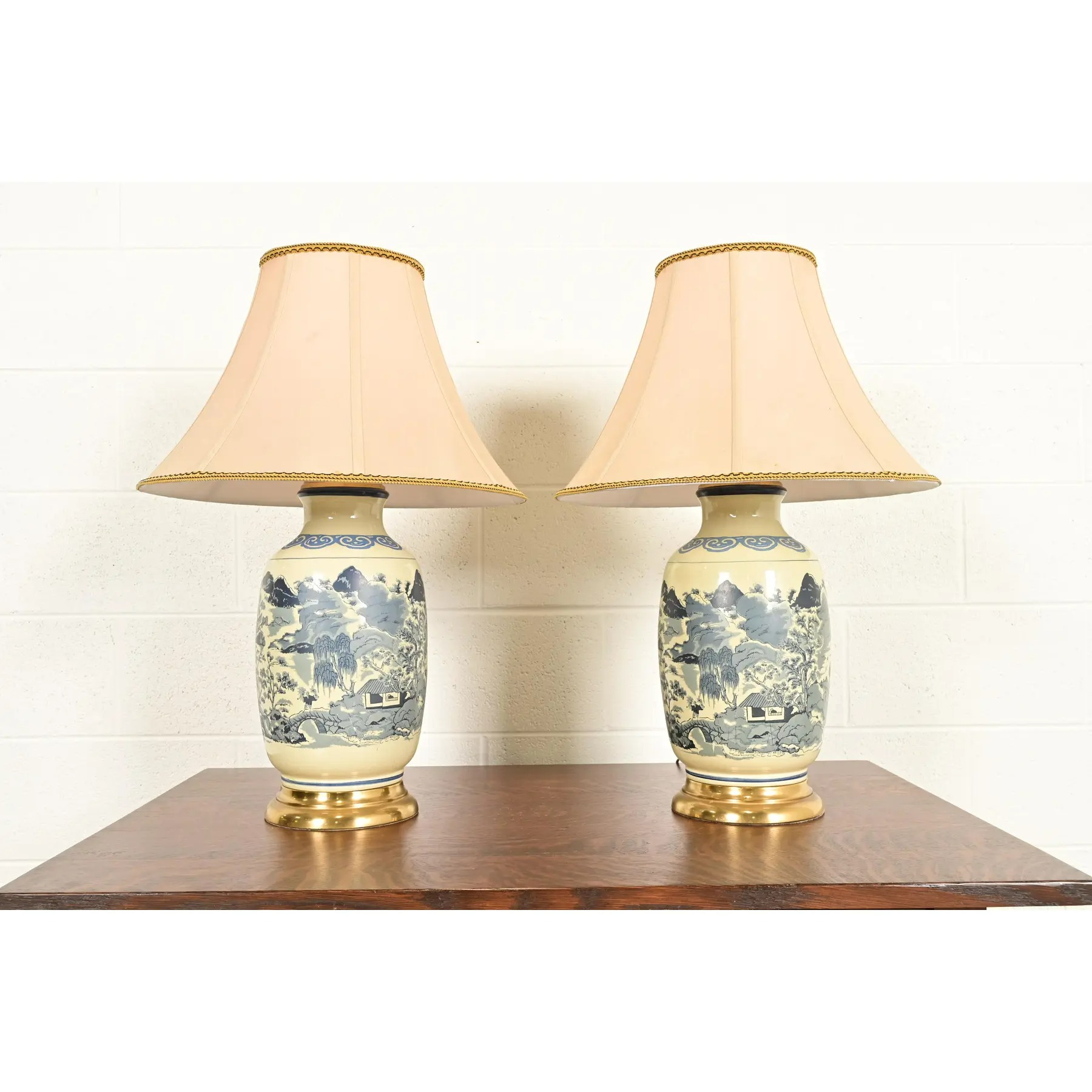 1970s Chinese Blue and White Porcelain Ginger Jar Table Lamps by Westwood - a Pair