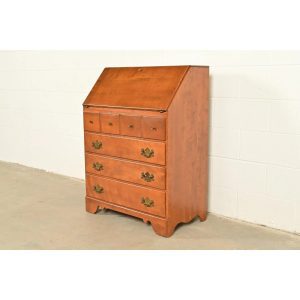Ethan Allen American Colonial Solid Maple Drop Front Secretary Desk, Circa 1970s