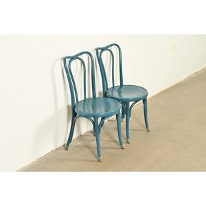 Jacob & Josef Kohn Antique Austrian Teal Lacquered Bentwood Bistro Chairs or Dining Chairs, Pair