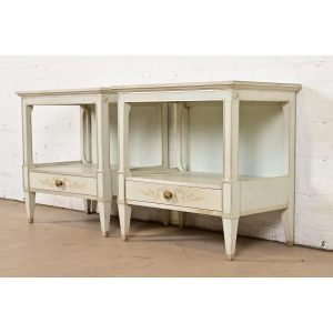 John Widdicomb French Regency Louis XVI Pale Blue Lacquered Nightstands, 1960s