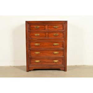 Thomasville Mid-Century Modern Hollywood Regency Campaign Walnut Highboy Dresser, 1970s