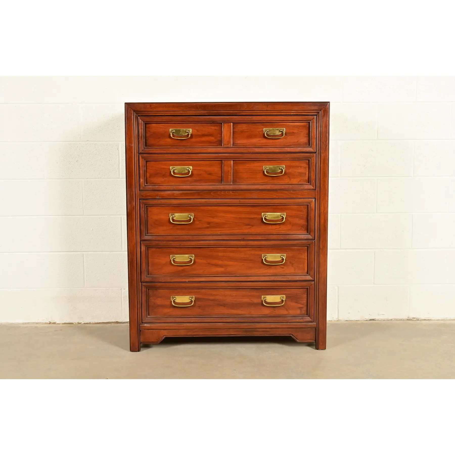 Thomasville Mid-Century Modern Hollywood Regency Campaign Walnut Highboy Dresser, 1970s