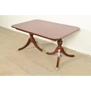 Baker Furniture Style Georgian Mahogany Double Pedestal Extension Dining Table, Newly Refinished