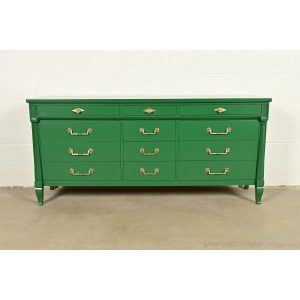 John Widdicomb French Regency Louis XVI Green Lacquered Dresser or Credenza, Newly Refinished