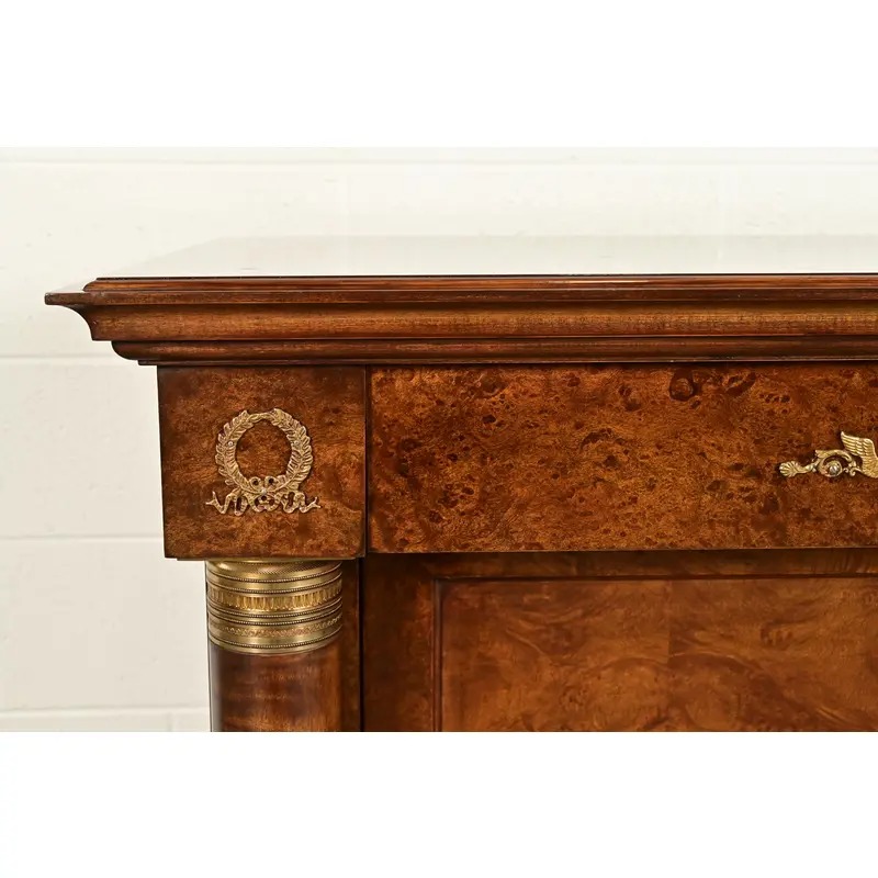 Baker Furniture Style French Empire Burl Wood Sideboard or Bar Cabinet With Mounted Ormolu - Image 7