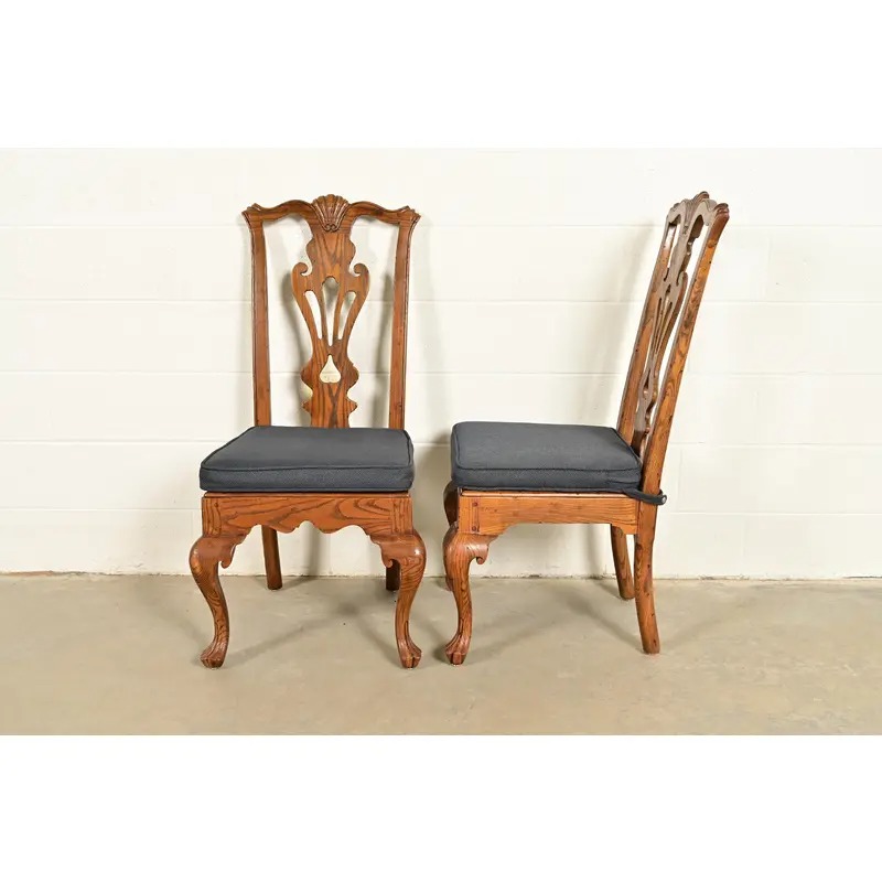 Henredon Georgian Carved Solid Oak Dining Chairs, Set of Eight - Image 7