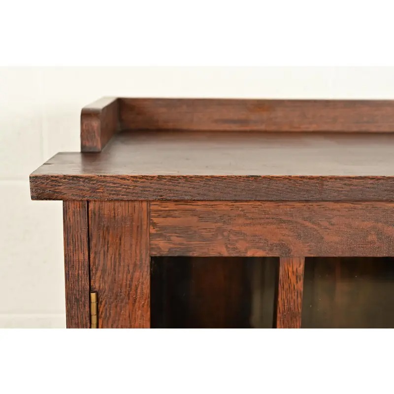 Limbert Style Antique Mission Oak Arts & Crafts Glass Front Bookcase Cabinet, Circa 1910 - Image 7