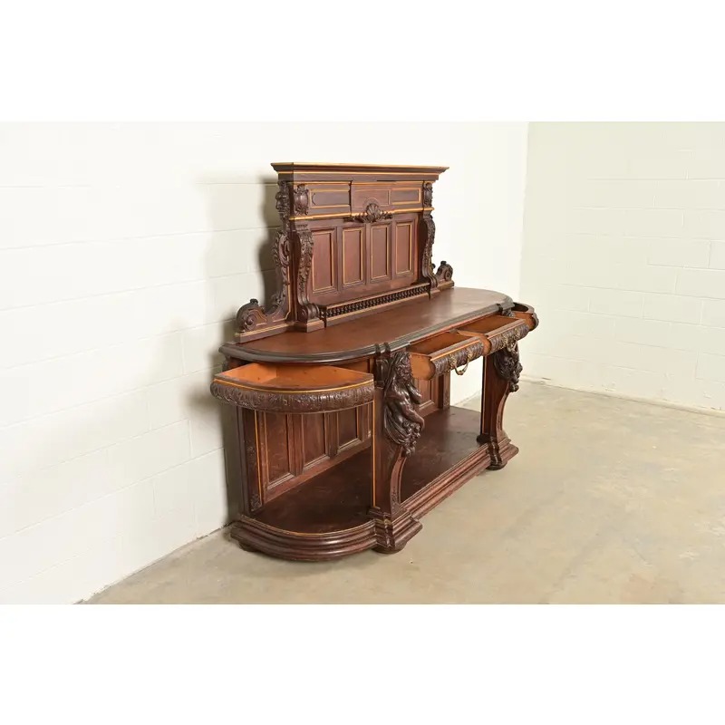 R. J. Horner Renaissance Revival Ornate Carved Oak Sideboard or Bar Cabinet, Circa 1880s - Image 7