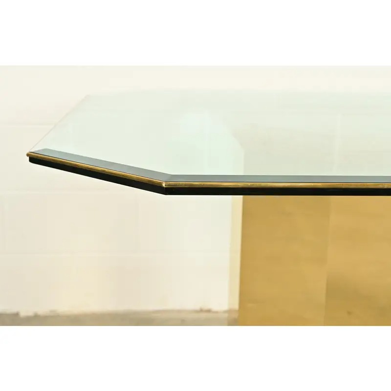 Thomasville Modern Art Deco Brass and Glass Double Pedestal Dining Table, Circa 1980s - Image 7