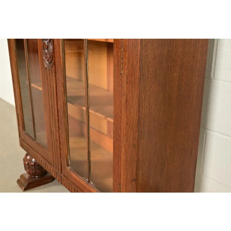 Antique English Art Deco Carved Oak Bookcase or Display Cabinet, Circa 1930s - Image 8
