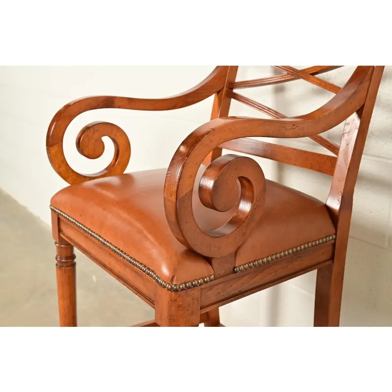 Baker Furniture English Regency Carved Walnut Bar Stools, Pair - Image 8