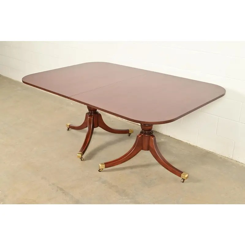 Baker Furniture Style Georgian Mahogany Double Pedestal Extension Dining Table, Newly Refinished - Image 8