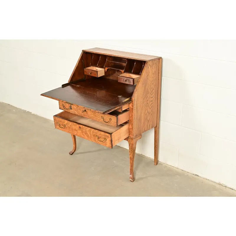 Berkey & Gay Style Antique Victorian Tiger Oak Slant Front Secretary Desk, Circa 1900 - Image 8