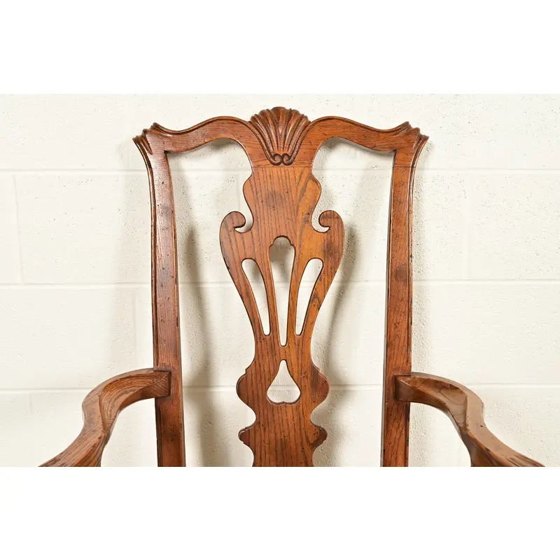 Henredon Georgian Carved Solid Oak Dining Chairs, Set of Eight - Image 8