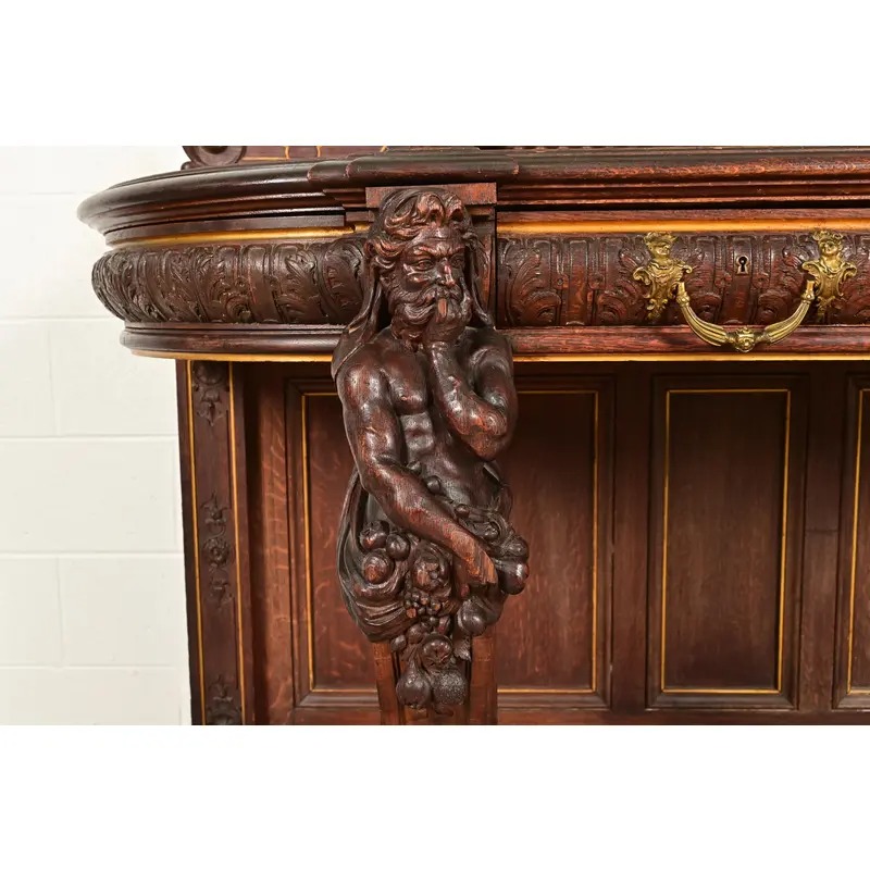 R. J. Horner Renaissance Revival Ornate Carved Oak Sideboard or Bar Cabinet, Circa 1880s - Image 8