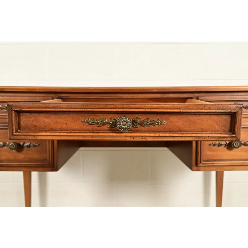 Sligh Furniture French Regency Louis XVI Carved Walnut Leather Top Writing Desk, Circa 1960s - Image 8