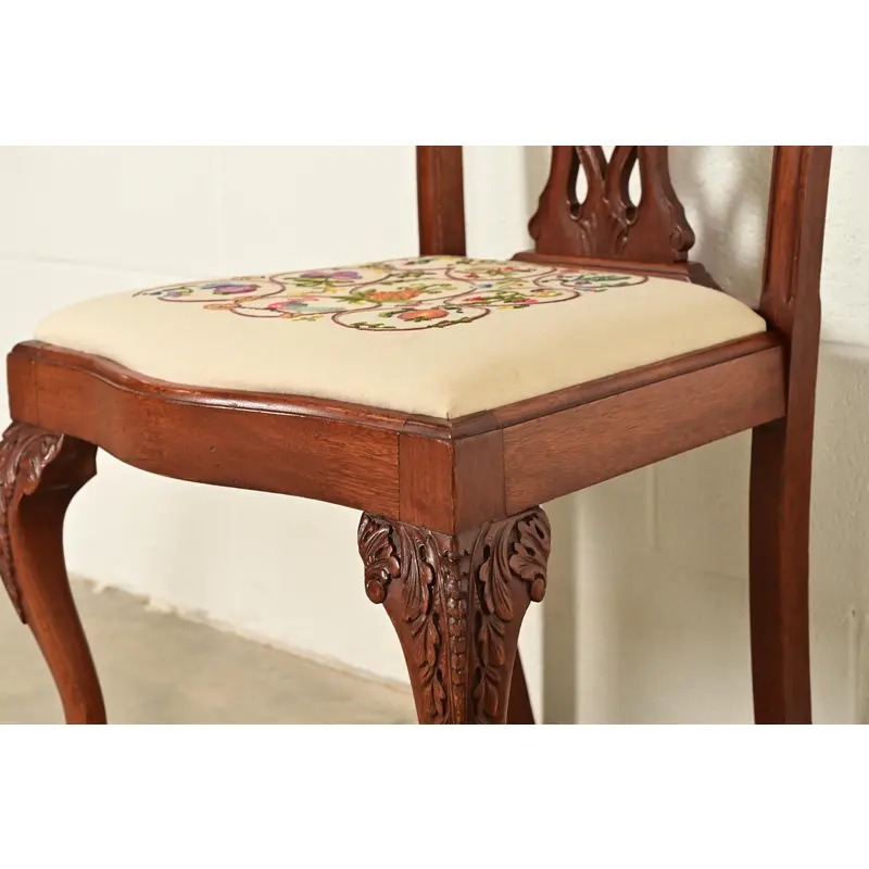 Baker Furniture Style Chippendale Carved Mahogany Side Chairs or Dining Chairs, Pair - Image 9